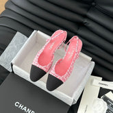 HIGH SLINGBACK IN LIGHT PINK TWEED AND BLACK LAMBSKIN